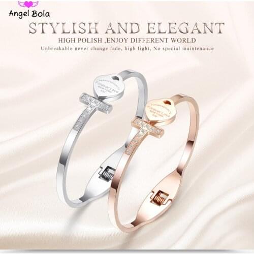 Stainless Steel Bracelet with Heart Pendant Luxury Jewelry Brand Trendy Lover Cuff Bracelets Bangles for Woman Rose Gold Color