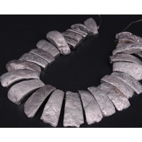 Approx27PCS/strand Top Drilled Silvers Titanium Raw Agates Freeform Slab Slice Beads,Gems Stone Nugget Pendants Jewelry Making