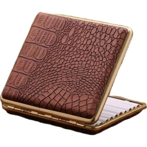 20 cigarettes KUBOY brass border Genuine Leather black cigarette case Metal double-sided cigarette holder 8.0*84mm cigarette