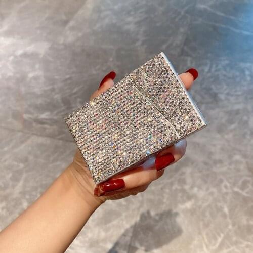 Shiny Diamond Cigarette Case 20 Sticks Metal Ultra-thin Sweat-proof Compressive Portable Cigarettes Storage Box For Women Gifts