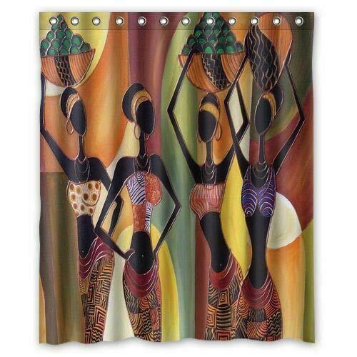 Black Beauty Native African Painting Shower Curtain Bath with 12 Hooks 180X180CM Decor Waterproof Polyester fabric curtain