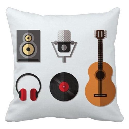 Guitar Headset CD Microphone Music Pattern Throw Pillow Square Cover