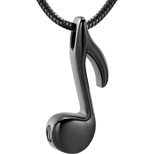 IJD9951 Stainless Steel and Black Music Note Memorial Pendant Ash Keepsake Necklace Instrument Cremation Jewelry