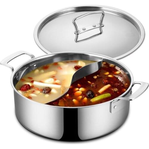 304 stainless steel hot pot thickened double bottom large electromagnetic stove Yuanyang two-flavor hot pot household soup pan