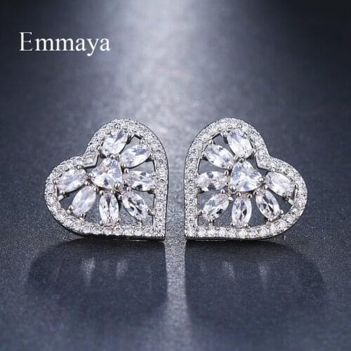 Emmaya Classic Austria Romantic Heart Shape Cubic Zircon Crystal Unique Design Elegant Stud Earrings for Women Wedding Gift
