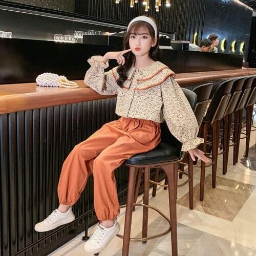 Boutique Kids Clothing Sets Girl Clothes Suits Spring Autumn Floral Blouse Shirts and Pants 2 Pcs Set 3 4 6 8 10 12 14Y Children