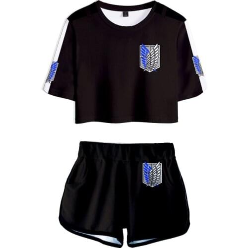 Cosplay Anime Attack on Titan women set t shirt skirt shorts bedding casual attack Colossal titan Costume Tshirt top necklace