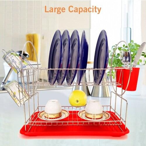 Kitchen Dish Drying Rack Rustproof with Dish Rack Cup Holder Drainboard Set Large Capacity Removable 2 Tier Kitchen Organizer