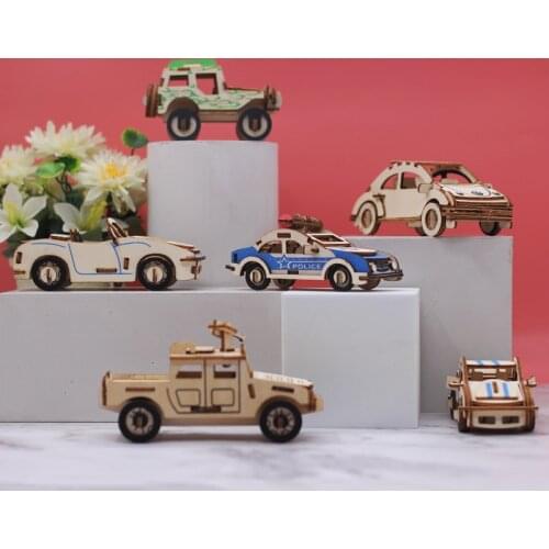 Hot Selling Wooden 3D Handmade Car Puzzles Wood Various Fighters Scale Models Set Children Jigsaw DIY Puzzles Toys Gift