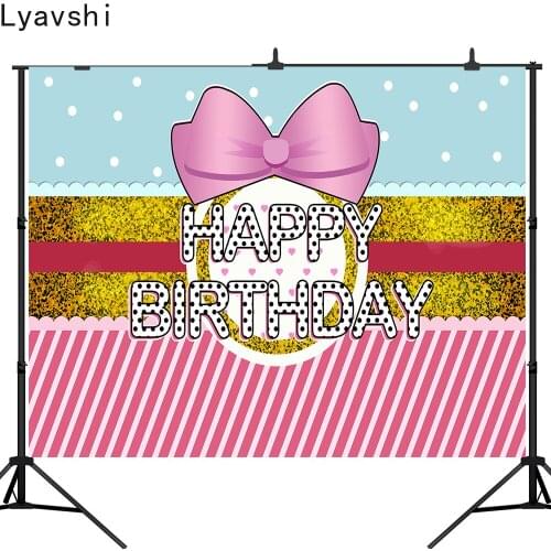 Lyavshi Photography Backdrop Baby Happy Birthday Party Banner photo Background Pink Bow Wave Point Decoration Photobooth