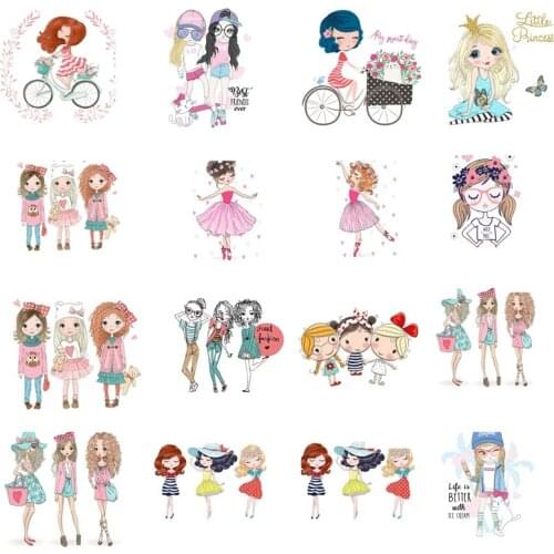 Cartoon Girl Heat Transfer Iron On Transfers Patch For Clothing Fashion Stickers Heat Transfer Vinyl For T-Shirts Applique DIY