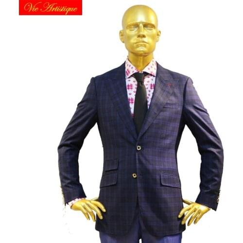 Custom tailor made Mens bespoke suits business formal wedding ware bespoke Jacket coat tweed wool slim fit navy window plaid