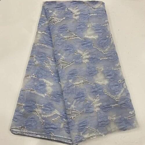 2021 Latest Jacquard Fabric Brocade Lace African Tulle Net Lace Fabric Flora Organza Mesh Cloth for Bride 5 Yards POZ33