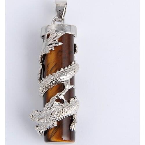 New Dragon Wrap Drop Natural Stone tiger eye Pendants Female Male Jewelry Blue white Quartz Gem Pendulum Amulet Jewellery