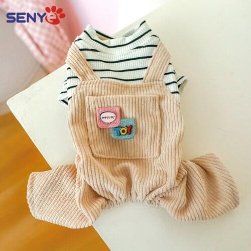 Pet Clothes Comfortable And Skin-friendly Autumn And Winter Striped Pocket Overalls Available For Dog Pet Accessories