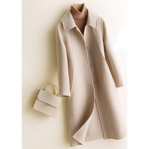 Winter Womens Coat Slom Long Casaul Double-sided 100% Wool Coats and Jackets Korean Autumn Female Clothes Veste Femme WPY4235