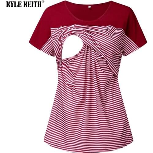 Plus Size S-2XL Maternity Womens Nursing Tops Pregancey Striple Short Sleeve Breastfeeding Tee Shirts Camiseta Premama