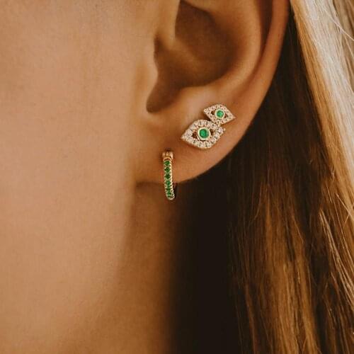 Double bezel evil eye earring with green white cubic zirconia gold filled lucky Turkish eye charming fashion women jewelry