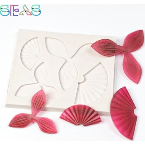 Silicone Mold Fan With Leaves Resin Molds Decorate Cake Decorating Tools Colorful Soft Dessert Making Tool Kitchen Tools