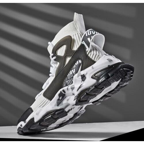 High Top Men Sock Boot Weaving Breathable Running Shoes Pop-corn Thick Sole Men Chunky Sneakers Trending Street Trainer Strong46