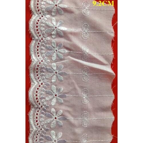 Top quality 9.2cm snow white T/C fabric base polyester hollow-out embroidery lace trim,XERY0206Q