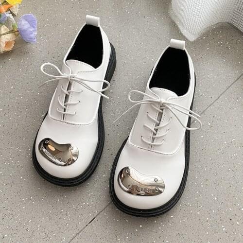 YSHUNIJ 2021 New Low Top Lolita Lefu Shoes Korean Fashion Large Head Womens Leather Shoes In Stock