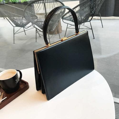 Vintage Big Clip Handbags Women Designer Casual Large Capacity Tote Female Luxury Pu Leather Handbag Ladies Fashion Purses 2021