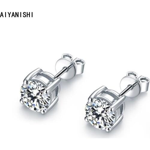 AIYANISHI Classic Round Cut Women Stud Earrings 925 Sterling Silver Stud Earrings Wedding Jewelry nscd Earrings for Girl 3-10mm