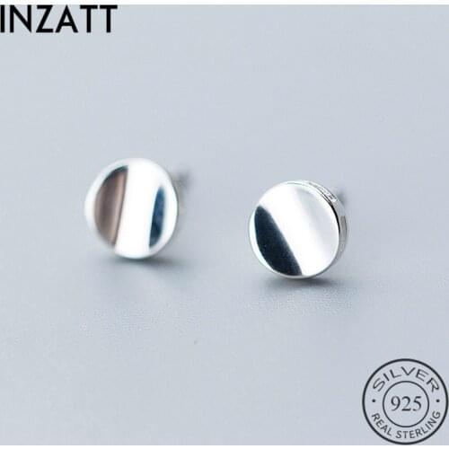 INZATT OL Minimalis Stud Earrings Geometric Glossy Concave Round Charm 925 Sterling Silver For Women FINE Jewelry Summer Gift