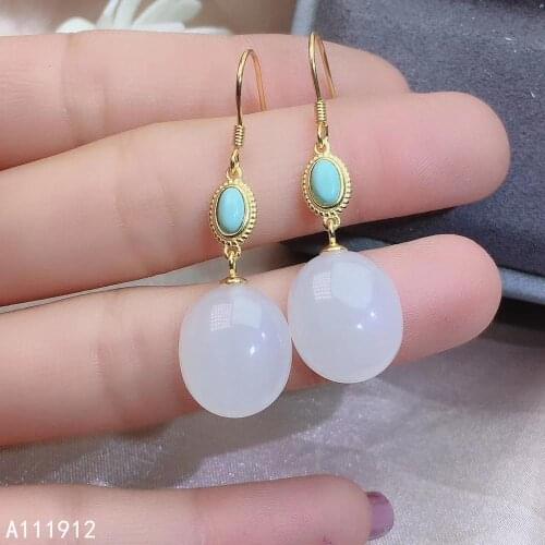 KJJEAXCMY fine jewelry natural White Jade 925 sterling silver women earrings support test beautiful