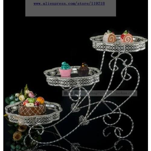 1 PCS Metal silver plated three-layer afternoon flower snack stand multi-layer cake plate wedding dessert table buffet