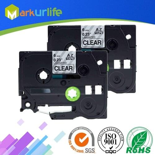 2 PCS Compatible TZe111 TZe-111 TZ111 Laminated label tape Black on Clear for Brother P-touch Label Makers ( 6mm x 8m Pack of 2)