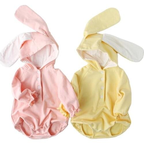 2021 New Spring Winter Baby Bunny Onesies 100% Cotton Newborn Baby Hoodie Infant Boys Girls Romper Suit 2 Colors Baby Clothes