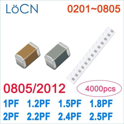 4000PCS 0805 2012 COG/NPO 1PF 1.2PF 1.5PF 1.8PF 2PF 2.2PF 2.4PF 2.5PF RoHS 50V 0.25% 0.5% Capacitor High quality