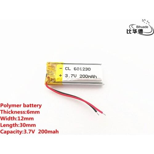 5pcs/lot 3.7V,200mAH,601230 Polymer lithium ion / Li-ion battery for TOY,POWER BANK,GPS,mp3,mp4