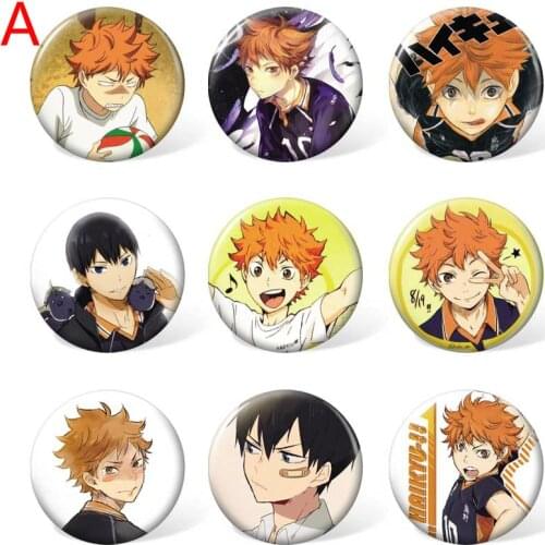 9pcs 58mm Haikyu!! Hinata Shoyo Kageyama Tobio Cartoon Badge Anime Round Brooch Pin