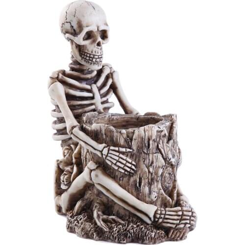 Skull Pen Holder Skeleton Makeup Brush Pencil Storage Home Office Desk Organizer Halloween Decor