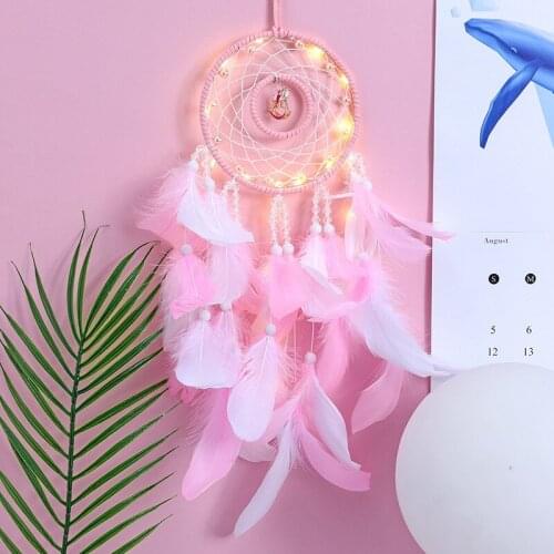 European hand dream catcher with lamp feather pendant wind bell Japanese girl heart gift home pendant lover wedding decoration