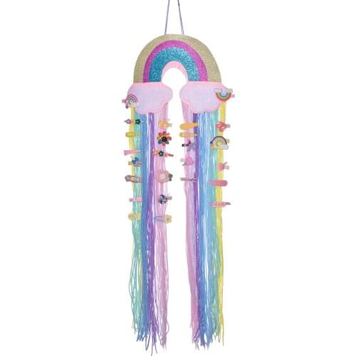 Rainbow Tassel Tapestry Children Bedroom Hanging Wall Decor Rainbow Pendant Bowknot Hair Accessories Organizer Tapestry