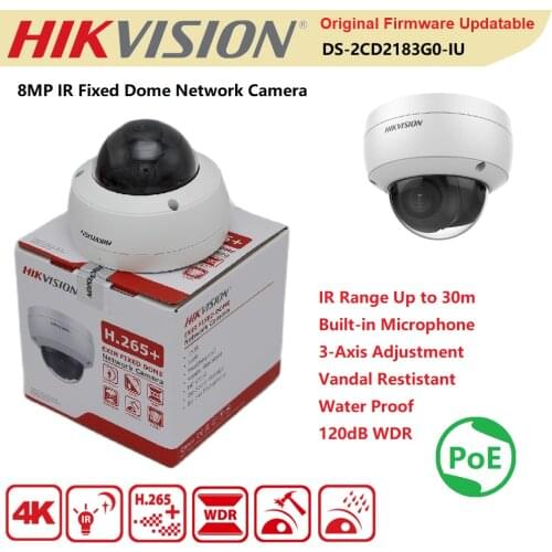 Hikvision IP Camera 4K DS-2CD2183G0-IU 8MP POE-IR WaterProof IP66 Vandal Resistant IK10 Network Surveillance Doom Built-in Mic