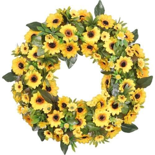 Sunflower Simulation Flower Wreath 50cm Door Hanging Decor Country Style For Home Garland