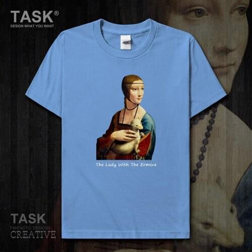 Personality fashion oil painting mens t-shirt The Lady With The Ermine retro print Short sleeve clothes cotton summer casual new