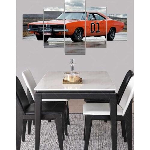 5 Piece 1969 Dodge Charger General Lee Canvas painting Wall Car 1 Poster Pictures for Living Room Home Decor