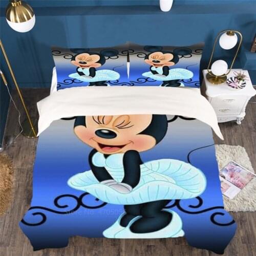 Disney 3D Printed Cartoon Minnie Mickey Mouse Bedding Set Duvet Cover Pillowcases Boy Girls Bedroom Decoration Duvet Cover Set