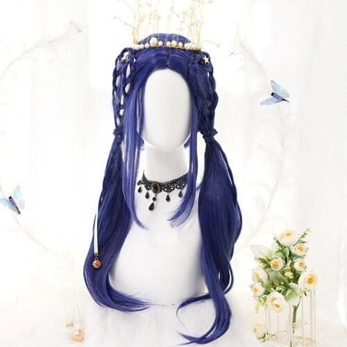 CosplayMix Halloween Party Lolita Cute Girl Long straight Hair 56CM Royal Blue Heat Resistant Synthetic Cosplay Wig+Cap