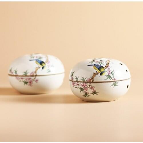 Flower Bird Incense Burner Chinese Rose Ceramic Aromatherapy Burner Ceremony Sandalwood Living Room Retro Incense Base I60B