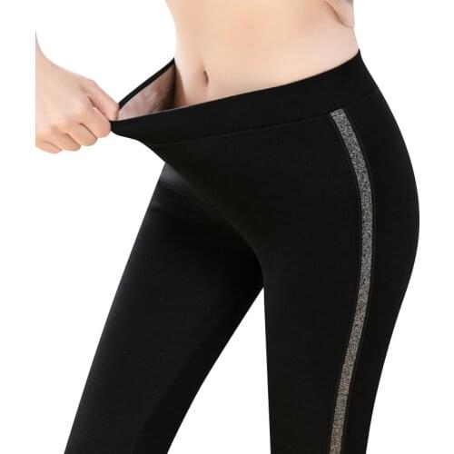 2020 Autumn Winter Cotton Velvet Leggings Women High Waist Side Stripes Sporting Fitness Leggings Pants Warm Thick Leggings