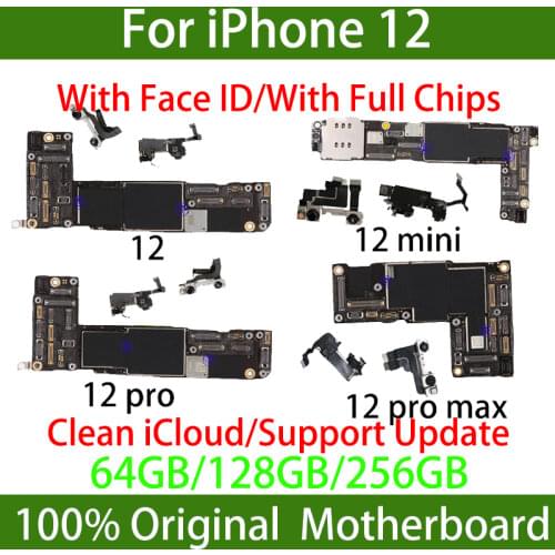 Original With/Without Face ID For IPhone X XR XS/XS Max 11/12 Pro Max Motherboard Unlocked Free iCloud Logic Board OS Update