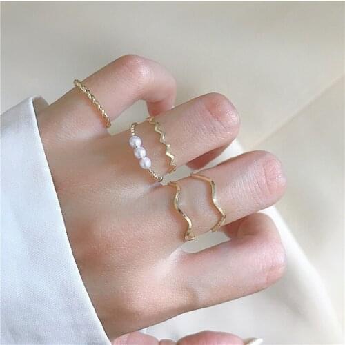 5pcs/set Golden Charm Concise Fashion Rings Pearl Hand Jewelry Women Girl Rings Accessories For Friends