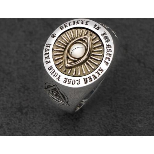 Devil Eyes hexagon Masonic Ring For Men sterling silver Freemason Totem Jewelry